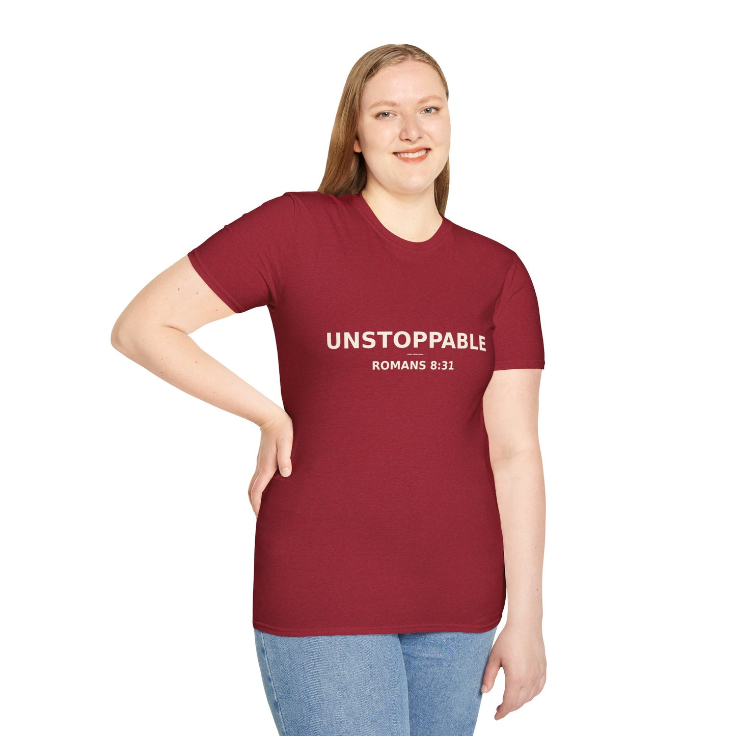 Empowering UNSTOPPABLE Romans 8:31 Women's Fit Christian Scripture Tee, Inspirational Tshirt, Religious Shirt, Faith-based Apparel, Biblical