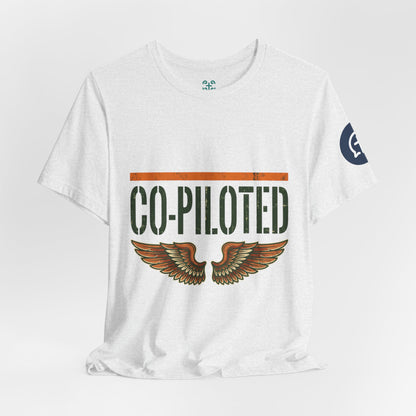 Co-Piloted By God tee | Christian scripture Galatians 2:20 t-shirt, wings emblem