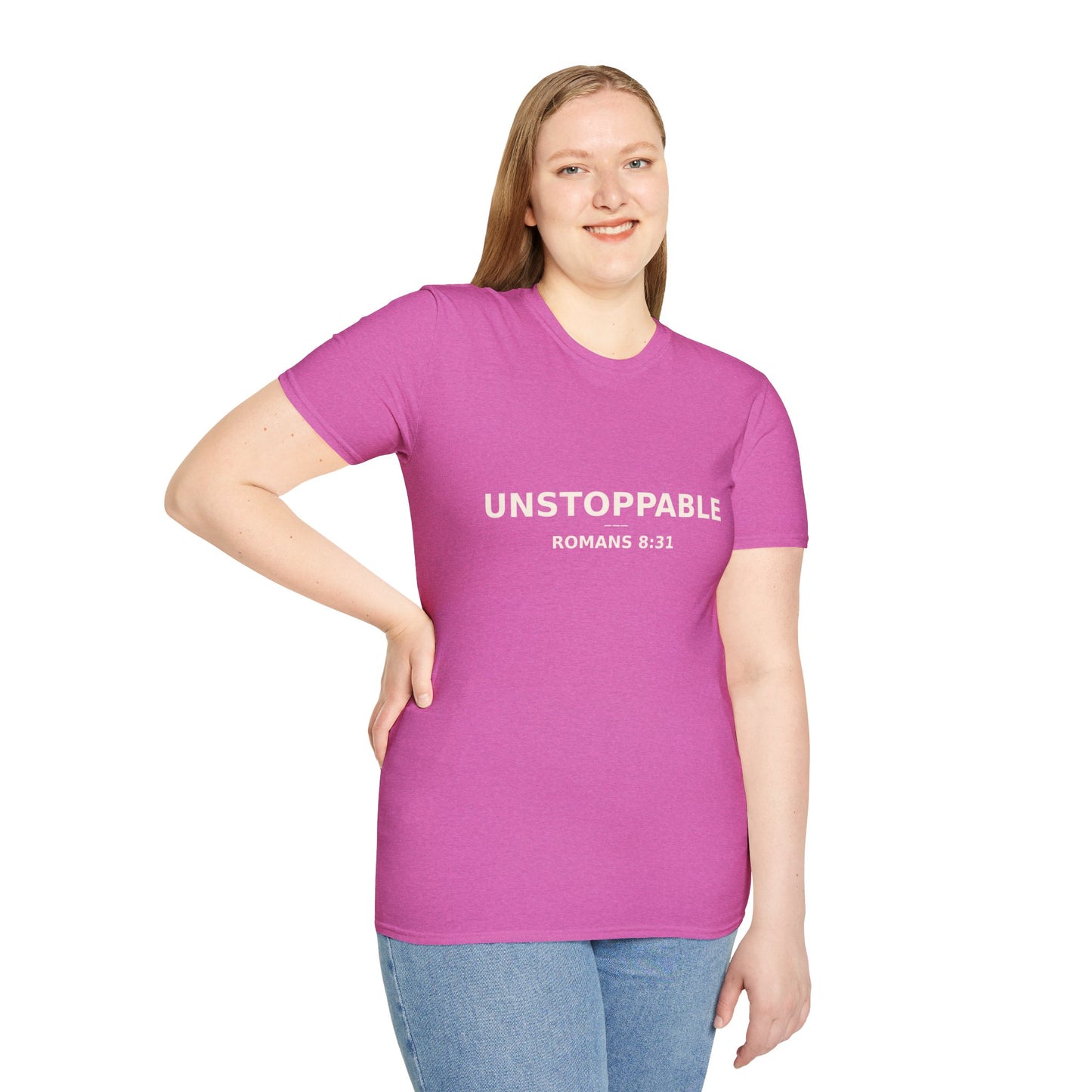 Empowering UNSTOPPABLE Romans 8:31 Women's Fit Christian Scripture Tee, Inspirational Tshirt, Religious Shirt, Faith-based Apparel, Biblical