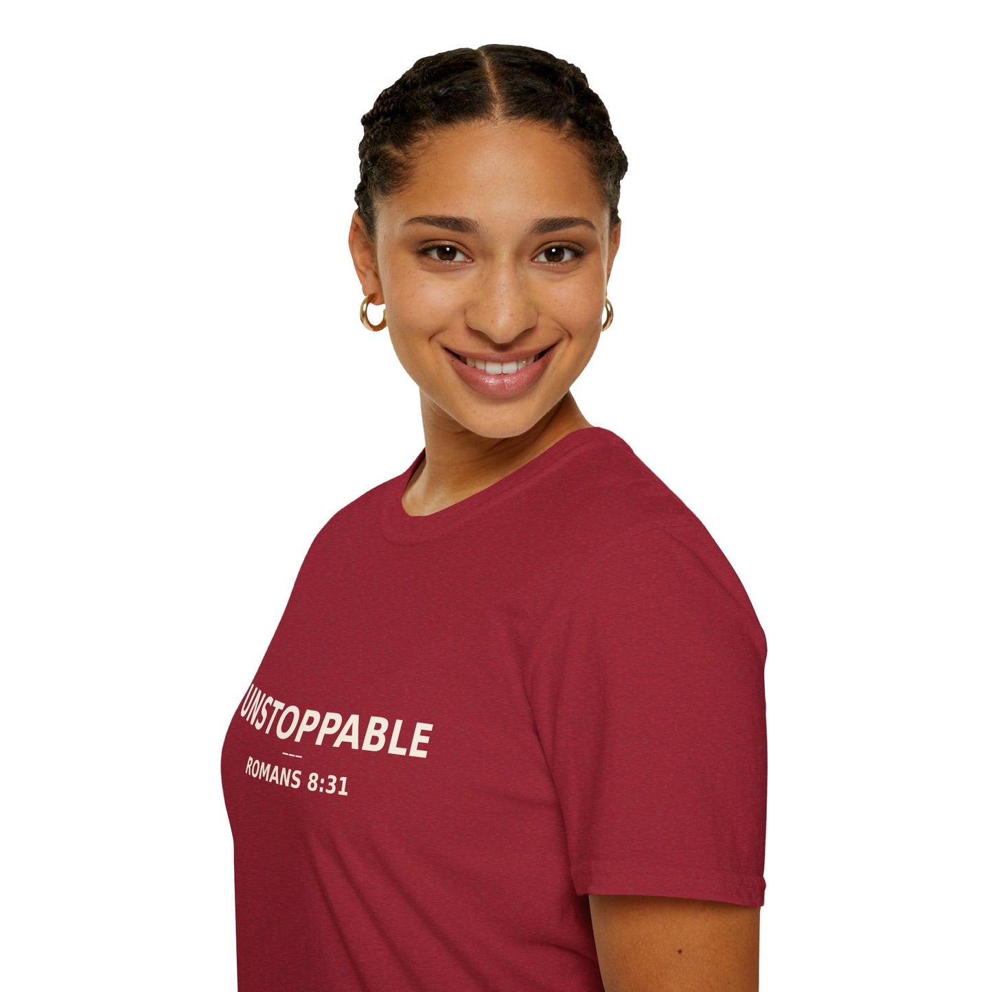 Empowering UNSTOPPABLE Romans 8:31 Women's Fit Christian Scripture Tee, Inspirational Tshirt, Religious Shirt, Faith-based Apparel, Biblical