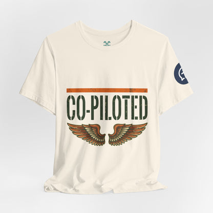 Co-Piloted By God tee | Christian scripture Galatians 2:20 t-shirt, wings emblem
