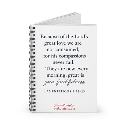 Christian Spiral Notebook Journal - Lamentations 3:22-23