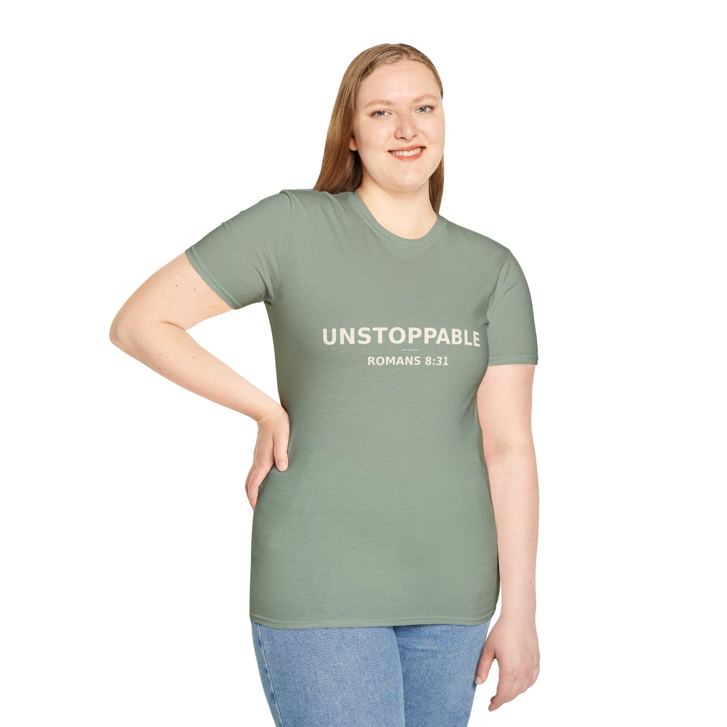 Empowering UNSTOPPABLE Romans 8:31 Women's Fit Christian Scripture Tee, Inspirational Tshirt, Religious Shirt, Faith-based Apparel, Biblical
