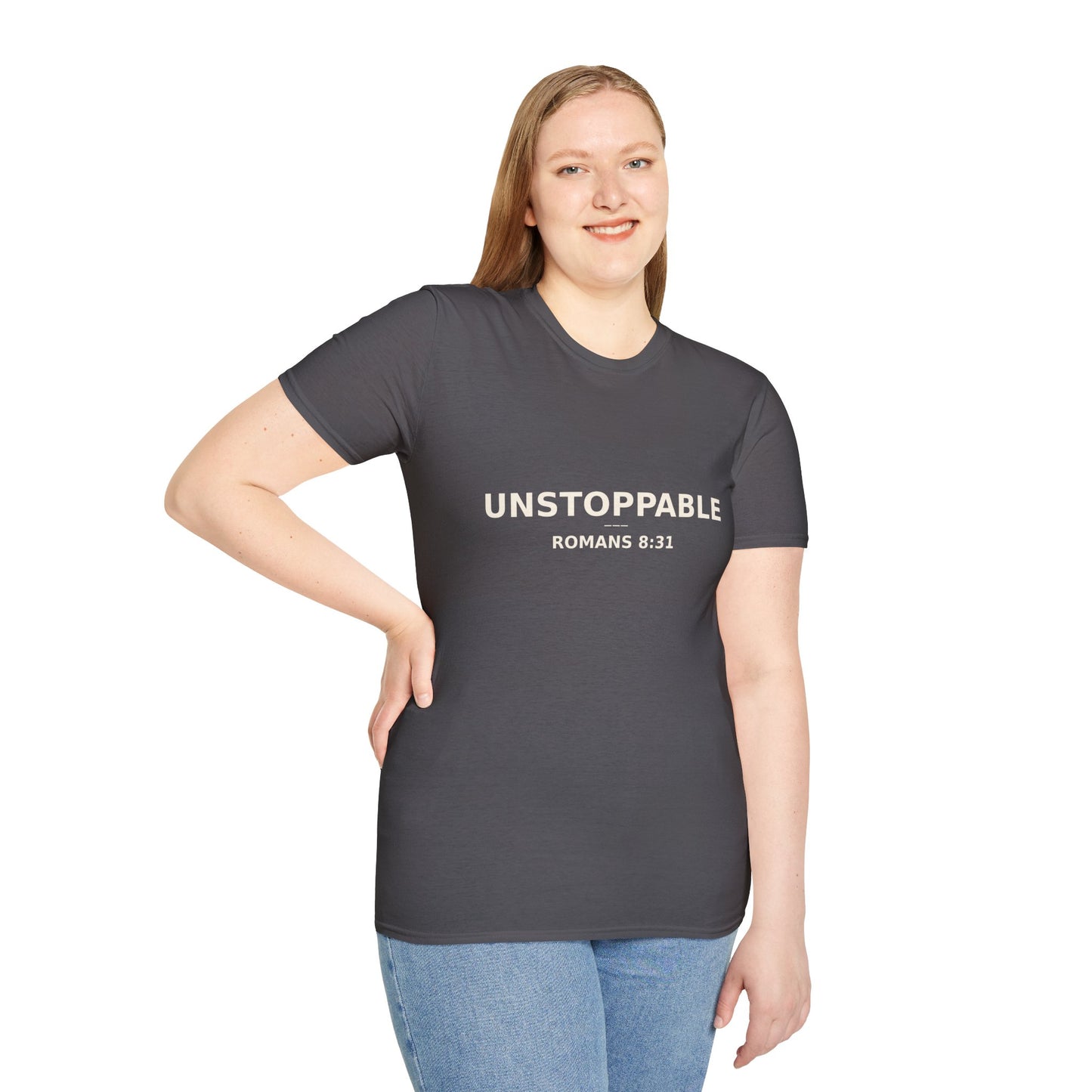 Empowering UNSTOPPABLE Romans 8:31 Women's Fit Christian Scripture Tee, Inspirational Tshirt, Religious Shirt, Faith-based Apparel, Biblical