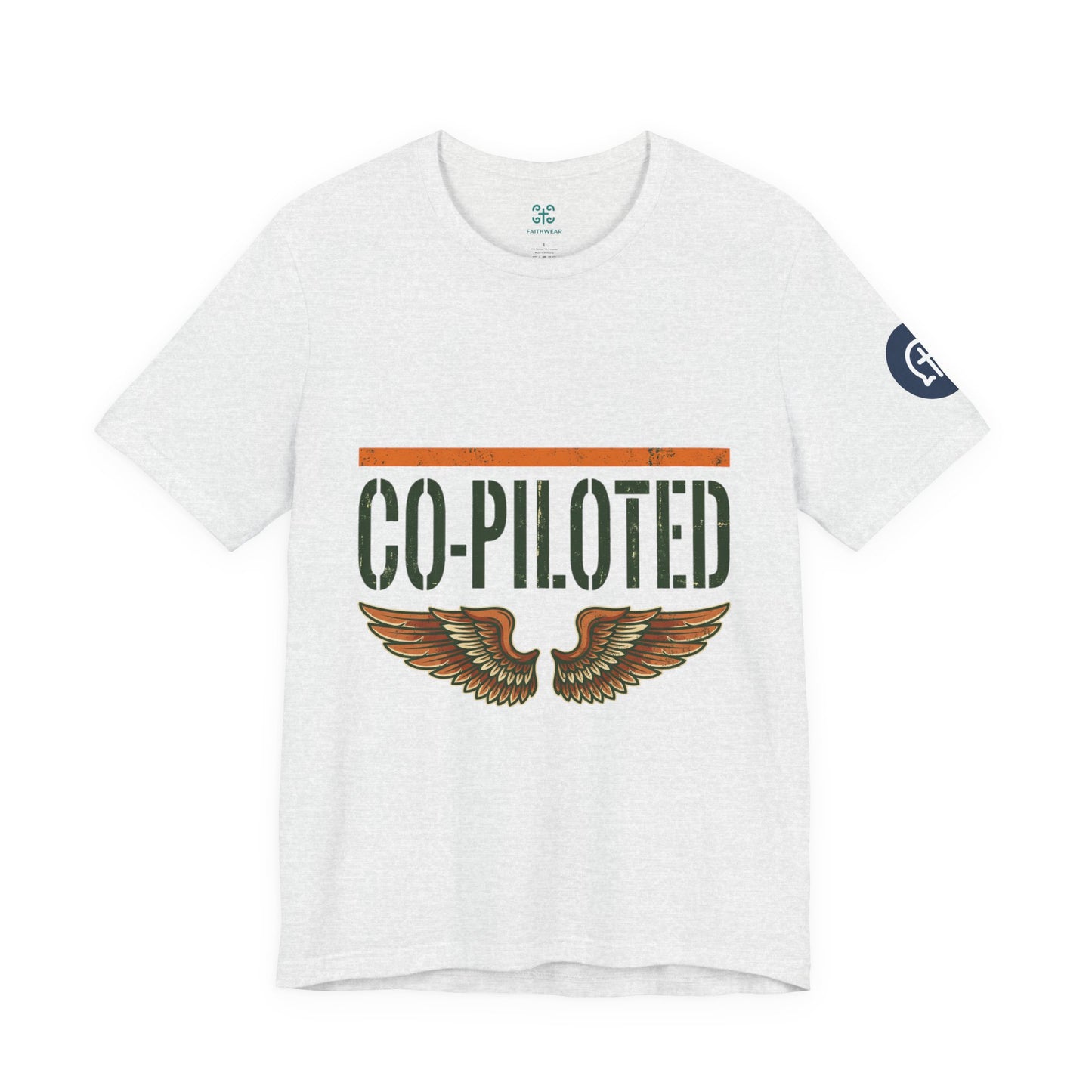 Co-Piloted By God tee | Christian scripture Galatians 2:20 t-shirt, wings emblem