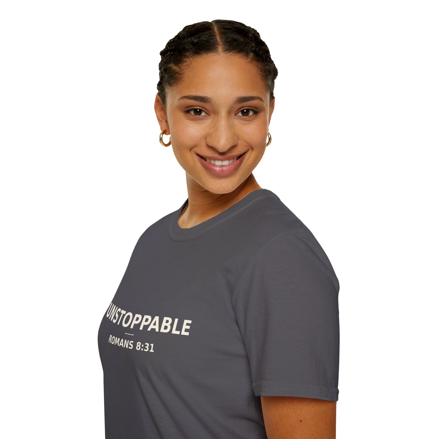 Empowering UNSTOPPABLE Romans 8:31 Women's Fit Christian Scripture Tee, Inspirational Tshirt, Religious Shirt, Faith-based Apparel, Biblical