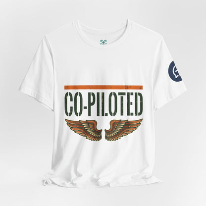 Co-Piloted By God tee | Christian scripture Galatians 2:20 t-shirt, wings emblem