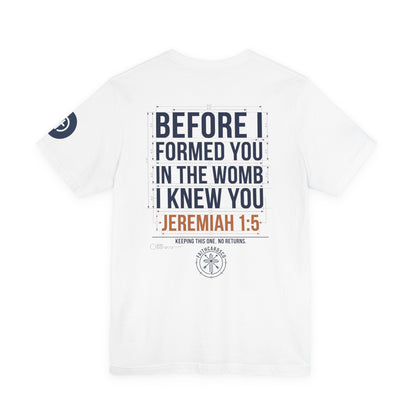 Planned Typography Tee | Christian Scripture Jeremiah 1:5 Shirt
