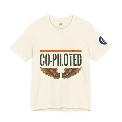 Co-Piloted By God tee | Christian scripture Galatians 2:20 t-shirt, wings emblem