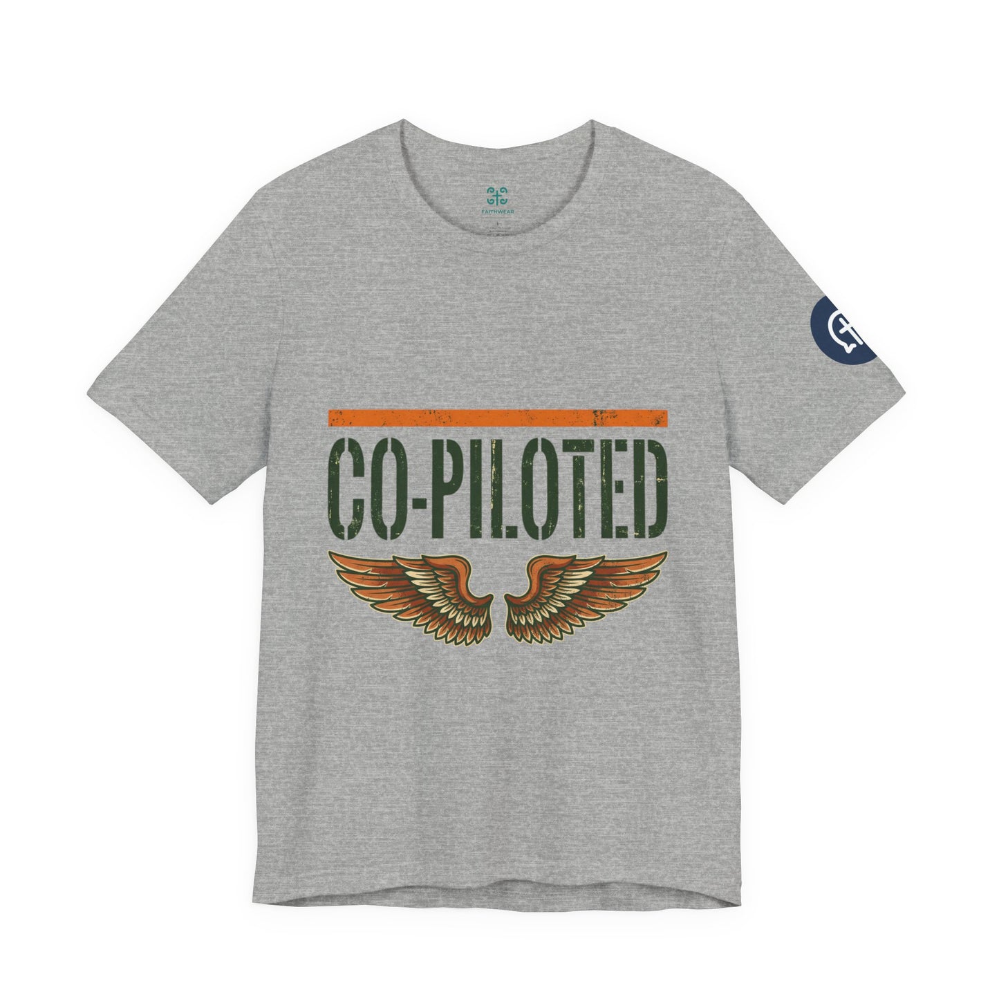 Co-Piloted By God tee | Christian scripture Galatians 2:20 t-shirt, wings emblem