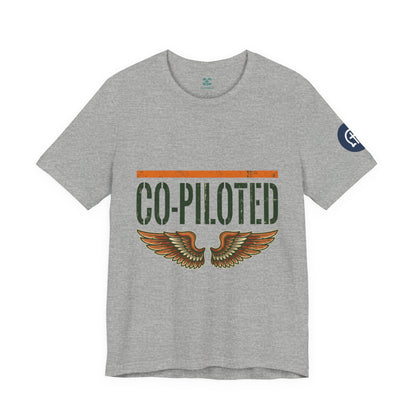 Co-Piloted By God tee | Christian scripture Galatians 2:20 t-shirt, wings emblem