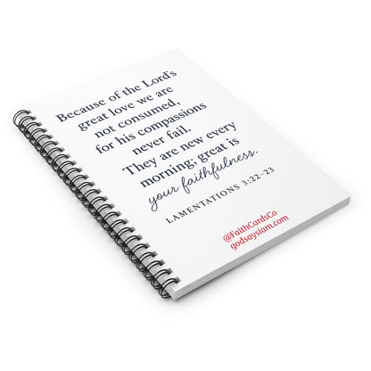 Christian Spiral Notebook Journal - Lamentations 3:22-23