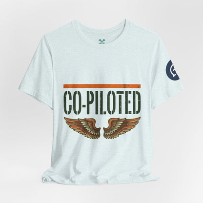 Co-Piloted By God tee | Christian scripture Galatians 2:20 t-shirt, wings emblem