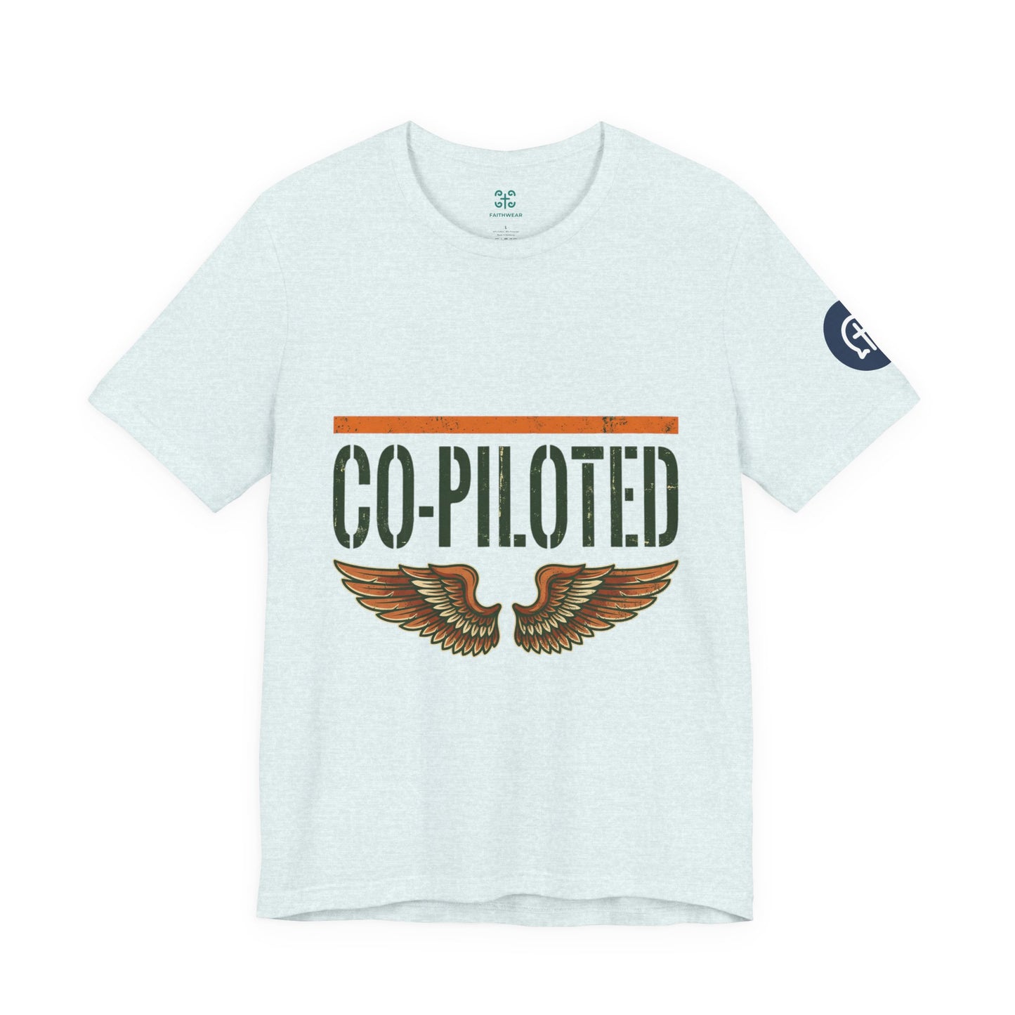 Co-Piloted By God tee | Christian scripture Galatians 2:20 t-shirt, wings emblem