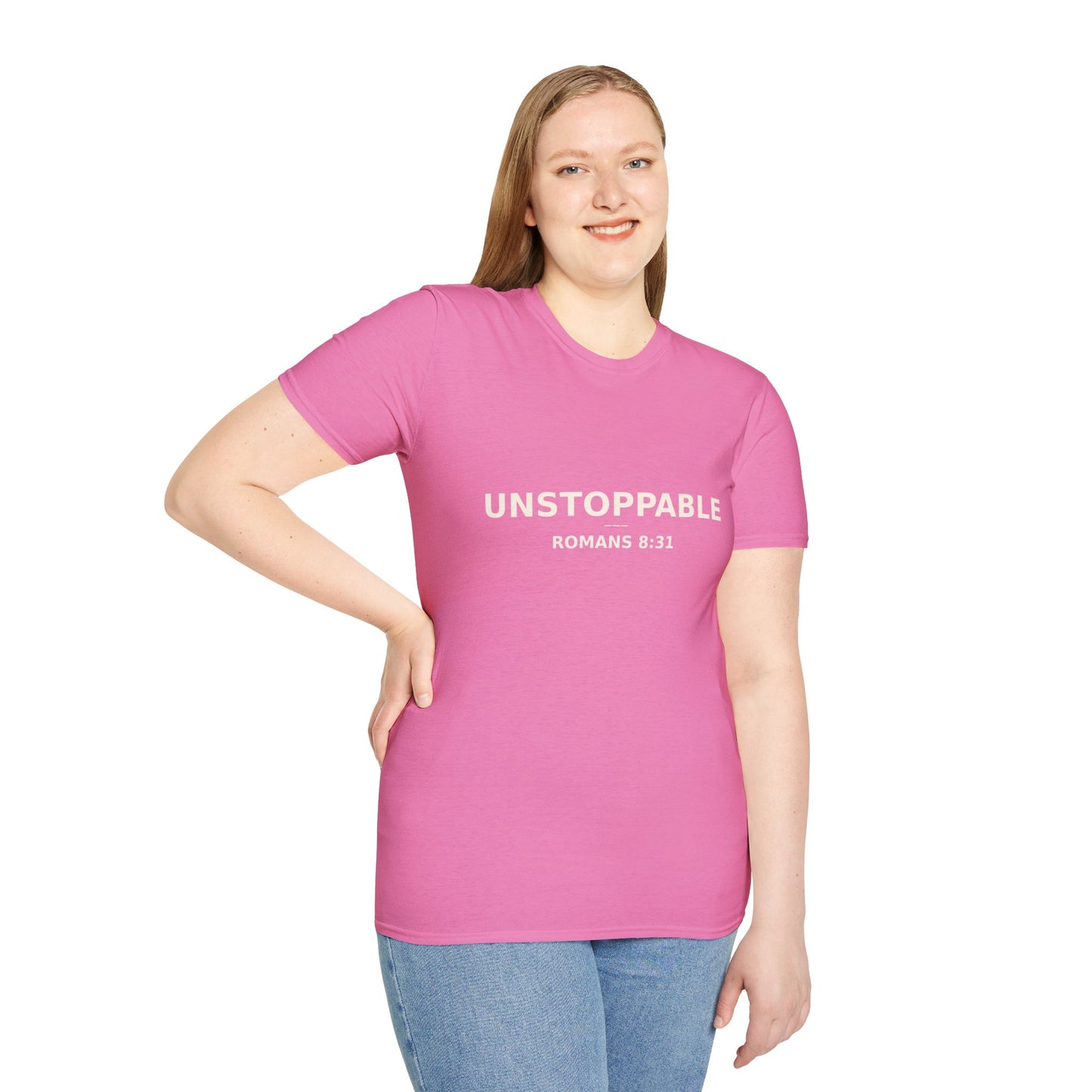 Empowering UNSTOPPABLE Romans 8:31 Women's Fit Christian Scripture Tee, Inspirational Tshirt, Religious Shirt, Faith-based Apparel, Biblical