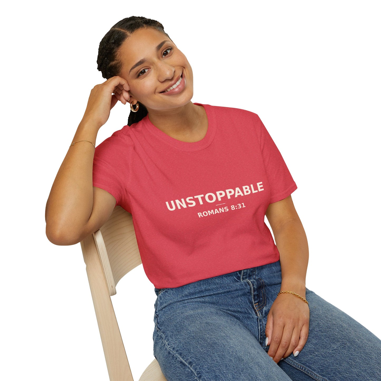 Empowering UNSTOPPABLE Romans 8:31 Women's Fit Christian Scripture Tee, Inspirational Tshirt, Religious Shirt, Faith-based Apparel, Biblical