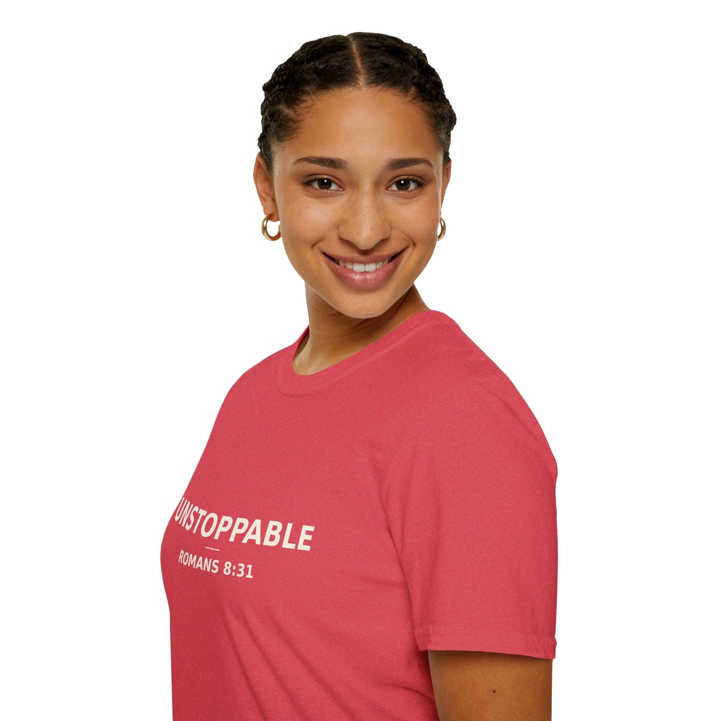 Empowering UNSTOPPABLE Romans 8:31 Women's Fit Christian Scripture Tee, Inspirational Tshirt, Religious Shirt, Faith-based Apparel, Biblical