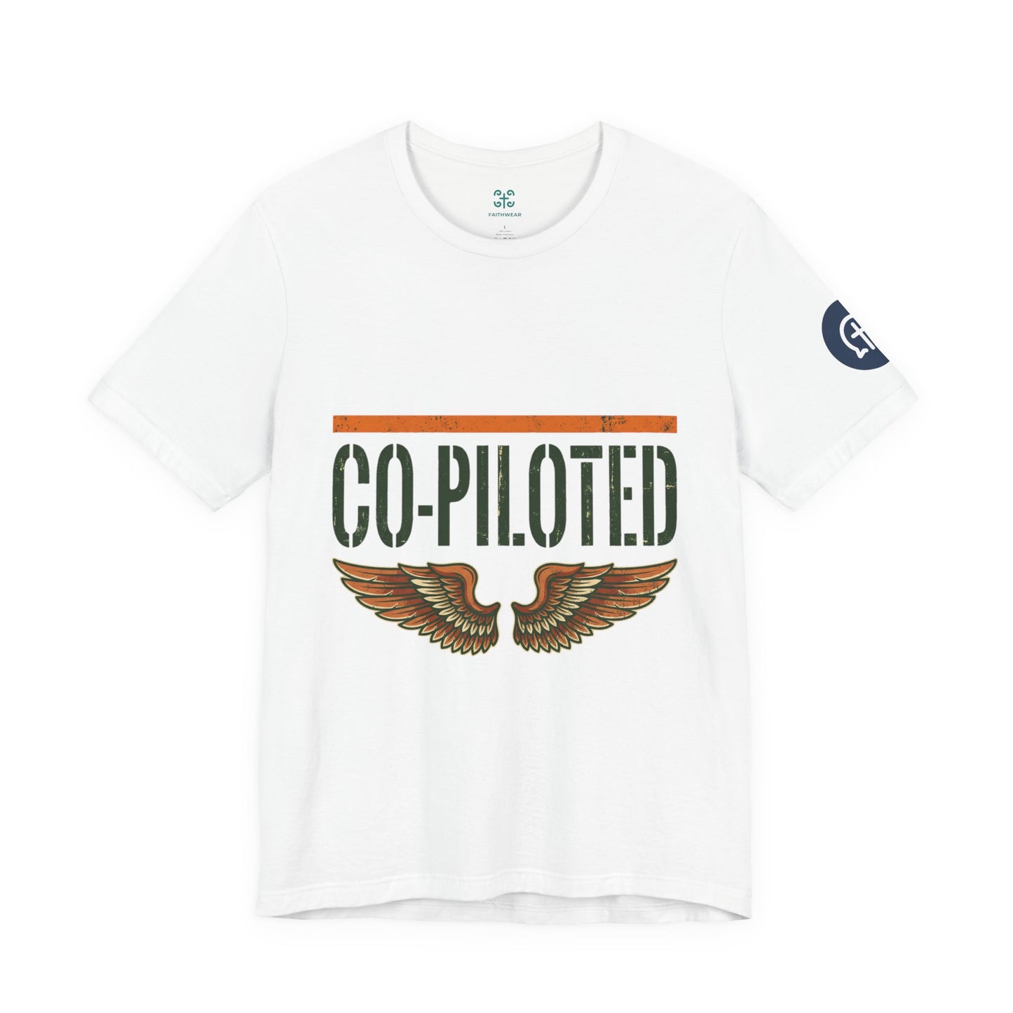 Co-Piloted By God tee | Christian scripture Galatians 2:20 t-shirt, wings emblem